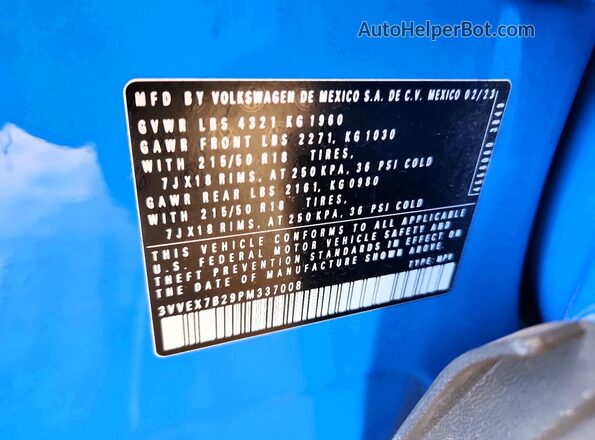 3VVEX7B29PM337008 2023 VOLKSWAGEN TAOS Синий Панорамный вид салона 360°