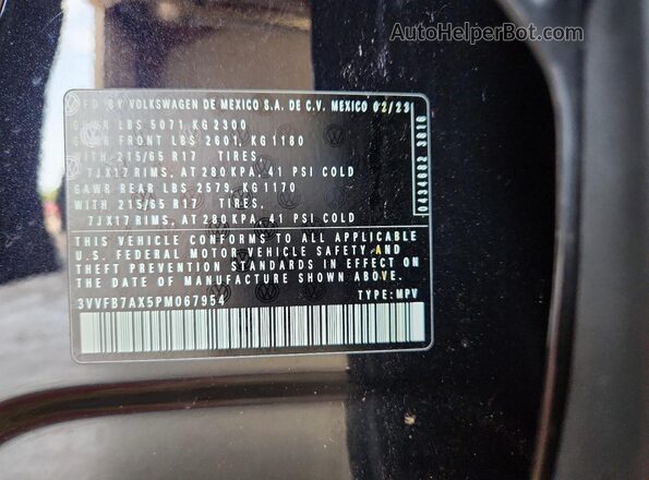 3VVFB7AX5PM067954 2023 VOLKSWAGEN TIGUAN Black VIN կոդի պիտակի տեսք