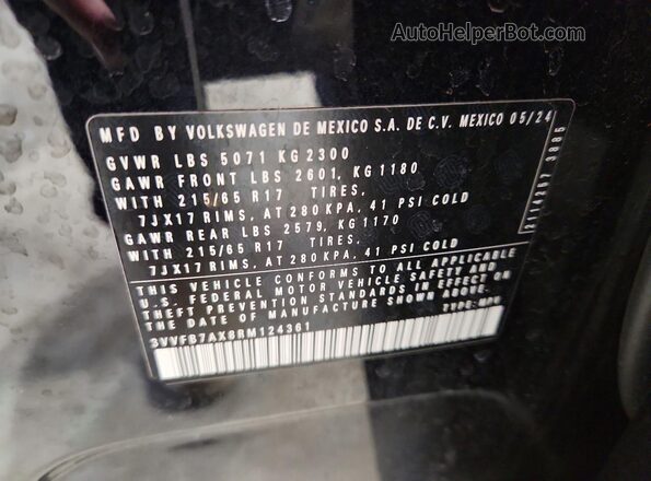 3VVFB7AX8RM124361 2024 VOLKSWAGEN TIGUAN Black VIN კოდის სტიკერის ხედი