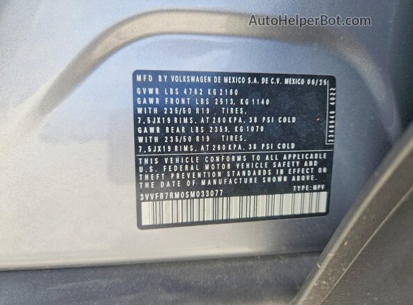 3VVFR7RM0SM033077 2025 VOLKSWAGEN TIGUAN Silver VIN კოდის სტიკერის ხედი
