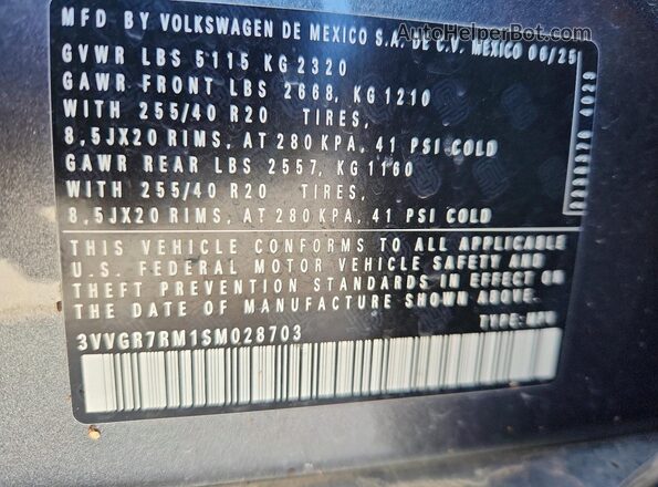 3VVGR7RM1SM028703 2025 VOLKSWAGEN TIGUAN Gray Vista del compartimento del motor