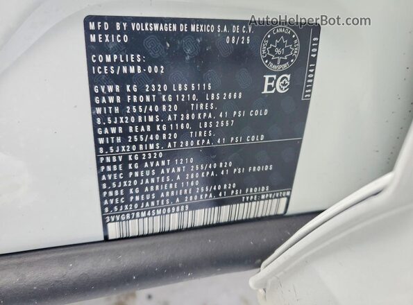 3VVGR7RM4SM069889 2025 VOLKSWAGEN TIGUAN White 360 interior view