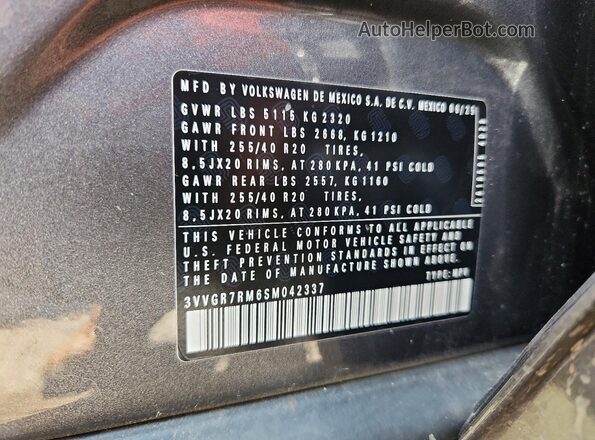3VVGR7RM6SM042337 2025 VOLKSWAGEN TIGUAN Charcoal Widok naklejki z numerem VIN