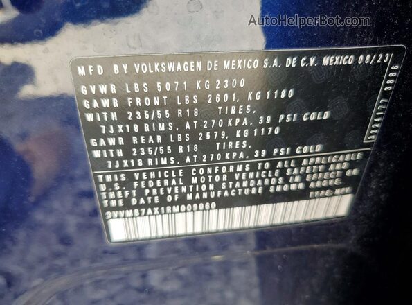 3VVMB7AX1RM009060 2024 VOLKSWAGEN TIGUAN Blue Вид наклейки з VIN-кодом
