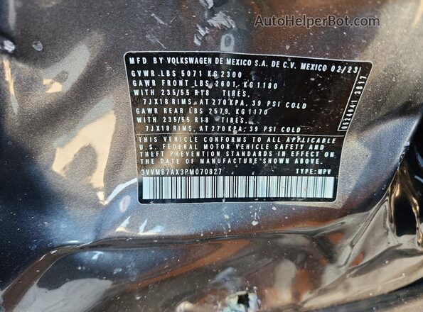 3VVMB7AX3PM070827 2023 VOLKSWAGEN TIGUAN Gray ძრავის განყოფილების ხედი