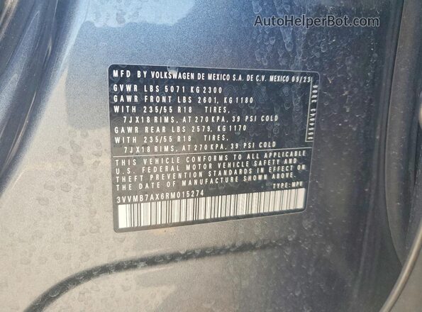 3VVMB7AX6RM015274 2024 VOLKSWAGEN TIGUAN Charcoal VIN sticker view
