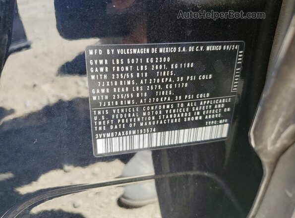 3VVMB7AX8RM193574 2024 VOLKSWAGEN TIGUAN Black Widok naklejki z numerem VIN