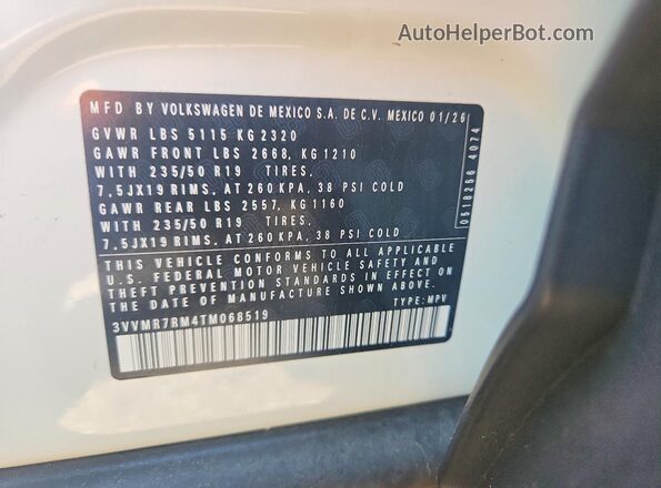 3VVMR7RM4TM068519 2026 VOLKSWAGEN TIGUAN White Widok komory silnika