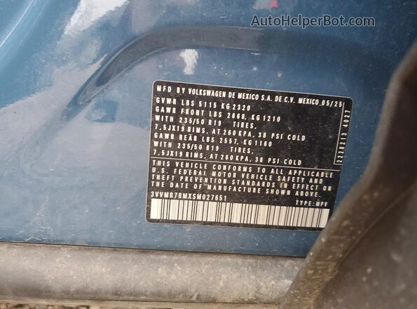 3VVMR7RMXSM027651 2025 VOLKSWAGEN TIGUAN Blue Widok naklejki z numerem VIN