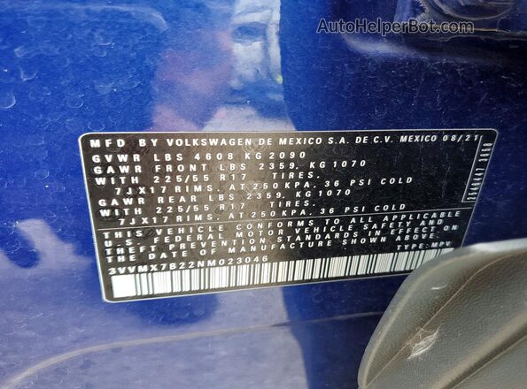 3VVMX7B22NM023046 2022 VOLKSWAGEN TAOS Синий Панорамный вид салона 360°