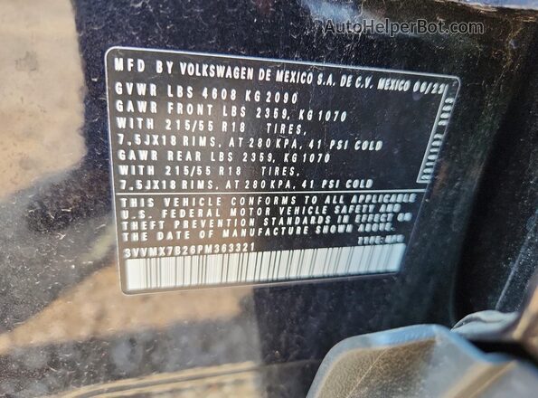 3VVMX7B26PM363321 2023 VOLKSWAGEN TAOS Black Widok wnętrza 360 stopni
