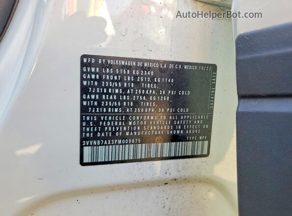 3VVNB7AX3PM009675 2023 VOLKSWAGEN TIGUAN White Вид наклейки з VIN-кодом