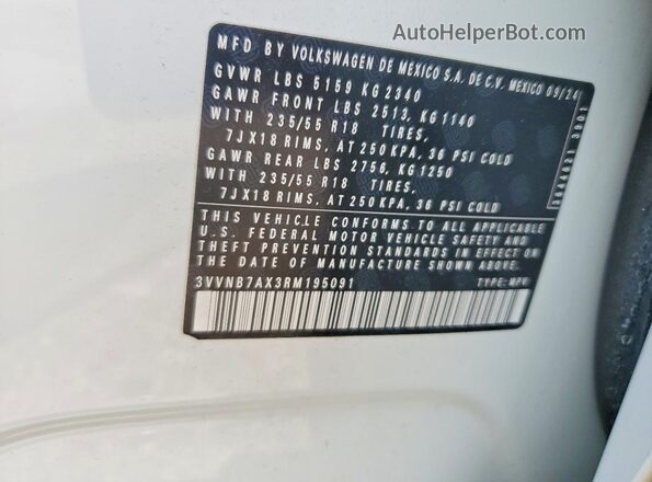 3VVNB7AX3RM195091 2024 VOLKSWAGEN TIGUAN White Engine compartment view