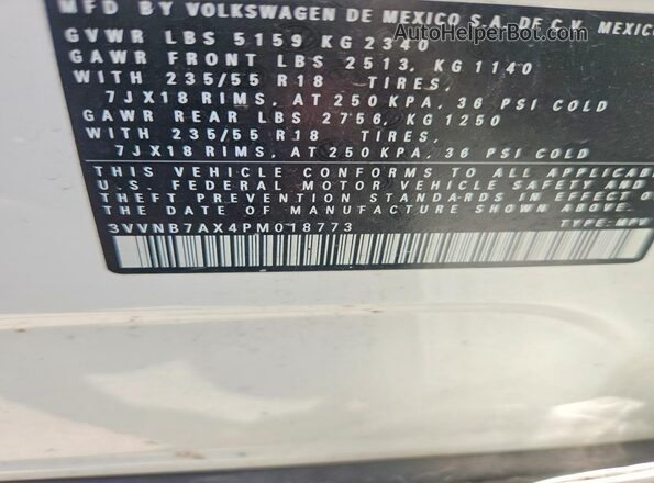 3VVNB7AX4PM018773 2023 VOLKSWAGEN TIGUAN White Вид наклейки з VIN-кодом