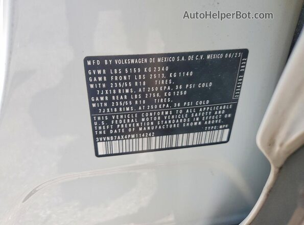 3VVNB7AX4PM114242 2023 VOLKSWAGEN TIGUAN White VIN կոդի պիտակի տեսք