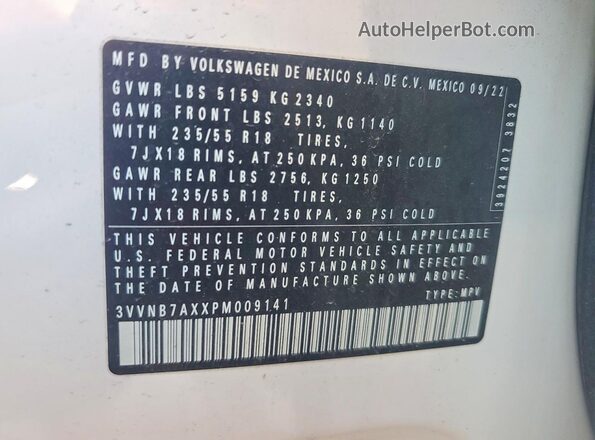 3VVNB7AXXPM009141 2023 VOLKSWAGEN TIGUAN White Widok wnętrza 360 stopni