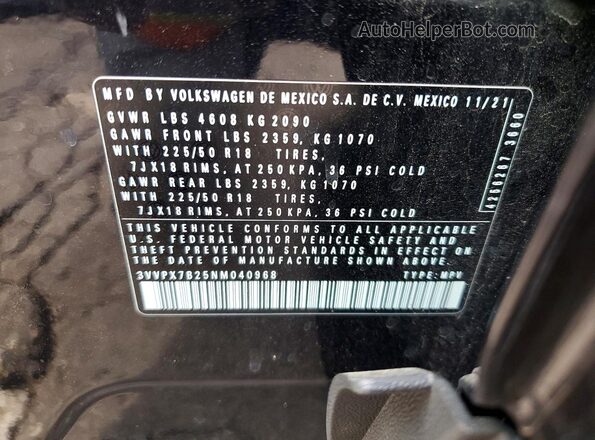 3VVPX7B25NM040968 2022 VOLKSWAGEN TAOS Black Vista interior de 360 grados