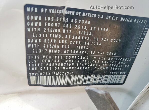 3VVRB7AX1PM072369 2023 VOLKSWAGEN TIGUAN White Շարժիչի բաժամունքի տեսք