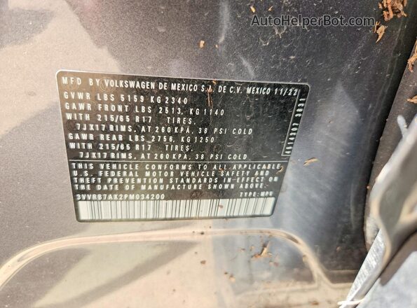 3VVRB7AX2PM034200 2023 VOLKSWAGEN TIGUAN Gray Вид наклейки з VIN-кодом