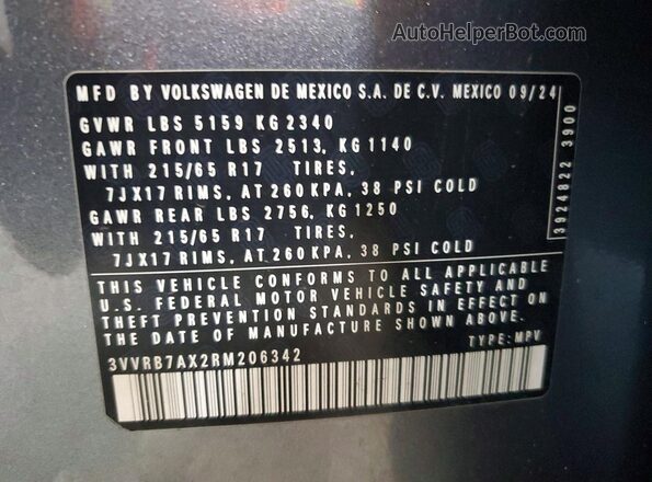 3VVRB7AX2RM206342 2024 VOLKSWAGEN TIGUAN Gray Widok wnętrza 360 stopni