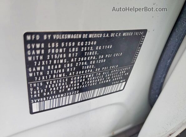 3VVRB7AX6RM225220 2024 VOLKSWAGEN TIGUAN White Widok naklejki z numerem VIN