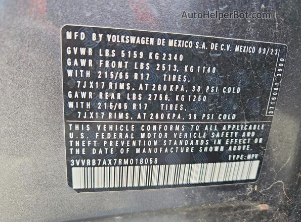 3VVRB7AX7RM018058 2024 VOLKSWAGEN TIGUAN Gray Սալոնի 360 աստիճան տեսք
