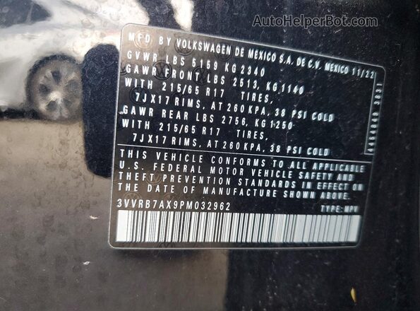 3VVRB7AX9PM032962 2023 VOLKSWAGEN TIGUAN Black Вид наклейки з VIN-кодом