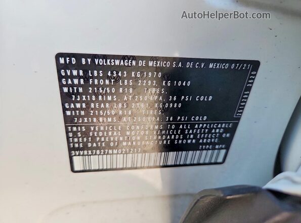 3VVRX7B27NM021217 2022 VOLKSWAGEN TAOS White Vista del compartimento del motor