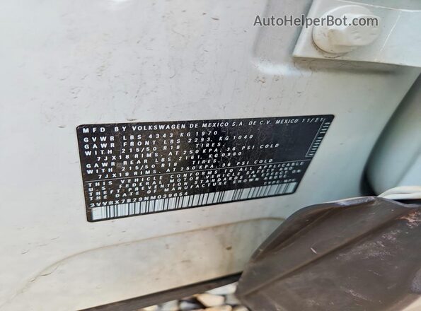 3VVRX7B29NM039654 2022 VOLKSWAGEN TAOS White Вид наклейки з VIN-кодом