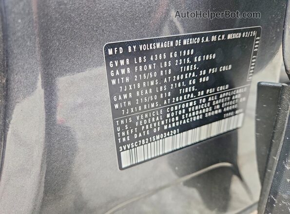 3VVSC7B21SM034201 2025 VOLKSWAGEN TAOS Gray VIN կոդի պիտակի տեսք