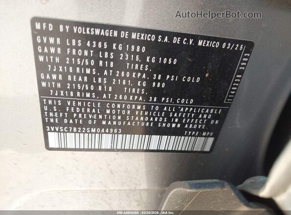 3VVSC7B22SM044963 2025 VOLKSWAGEN TAOS Gray Engine compartment view