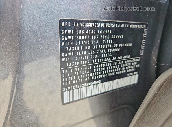3VVSX7B22RM056593 2024 VOLKSWAGEN TAOS Gray Vista de la etiqueta del VIN