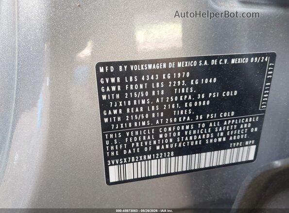 3VVSX7B2XRM122128 2024 VOLKSWAGEN TAOS Silver Vista del compartimento del motor