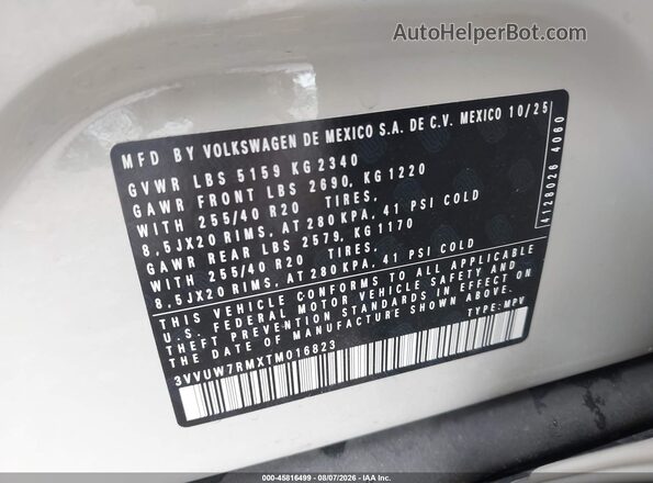 3VVUW7RMXTM016823 2026 VOLKSWAGEN TIGUAN Cream Շարժիչի բաժամունքի տեսք