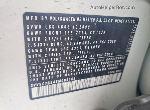 3VVVC7B24SM083163 2025 VOLKSWAGEN TAOS White Vista de la etiqueta del VIN