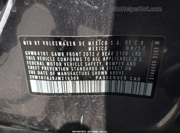 3VW167AJ9JM215309 2018 VOLKSWAGEN JETTA Gray Vista del compartimento del motor