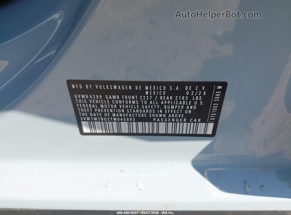 3VW1M7BU2TM045893 2026 VOLKSWAGEN JETTA Light Blue Շարժիչի բաժամունքի տեսք