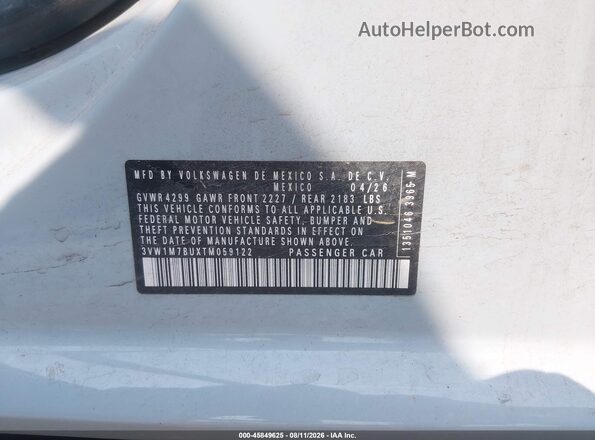 3VW1M7BUXTM059122 2026 VOLKSWAGEN JETTA Gray ძრავის განყოფილების ხედი