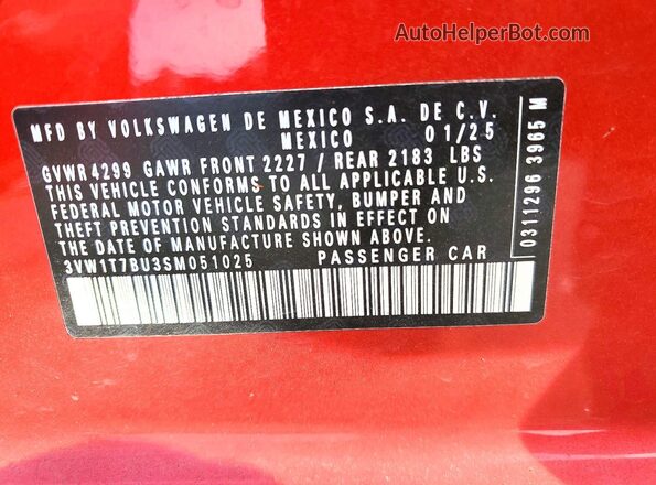 3VW1T7BU3SM051025 2025 VOLKSWAGEN JETTA Красный Вид подкапотного пространства
