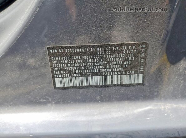 3VW1T7BU5NM017172 2022 VOLKSWAGEN JETTA Gray Vista del compartimento del motor