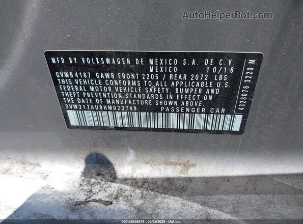 3VW217AU9HM023749 2017 VOLKSWAGEN GOLF Gray Widok komory silnika