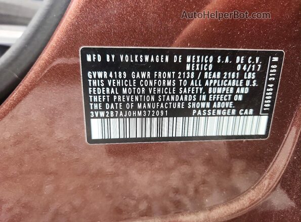 3VW2B7AJ0HM372091 2017 VOLKSWAGEN JETTA Brown Вид підкапотного простору