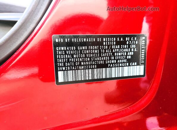 3VW2B7AJ1HM223088 2017 VOLKSWAGEN JETTA Red Շարժիչի բաժամունքի տեսք