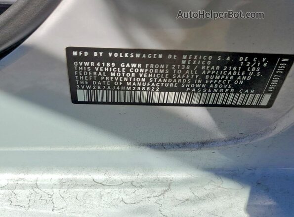 3VW2B7AJ4HM298822 2017 VOLKSWAGEN JETTA White Widok komory silnika