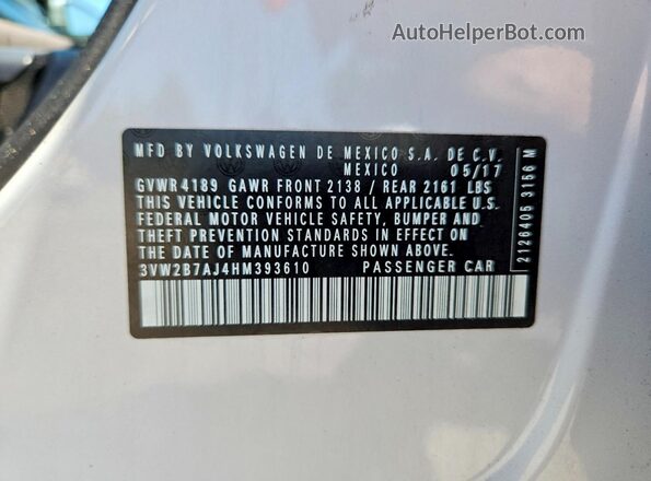 3VW2B7AJ4HM393610 2017 VOLKSWAGEN JETTA Gray Widok naklejki z numerem VIN