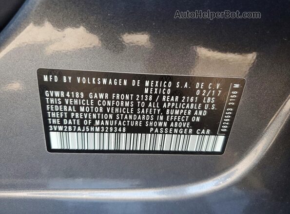 3VW2B7AJ5HM329348 2017 VOLKSWAGEN JETTA Gray Vista del compartimento del motor