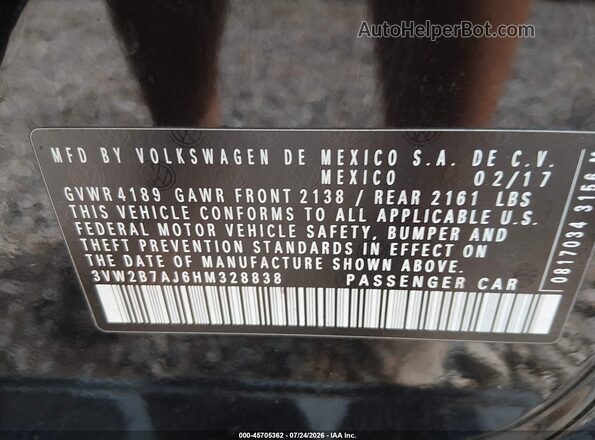 3VW2B7AJ6HM328838 2017 VOLKSWAGEN JETTA Black Vista del compartimento del motor