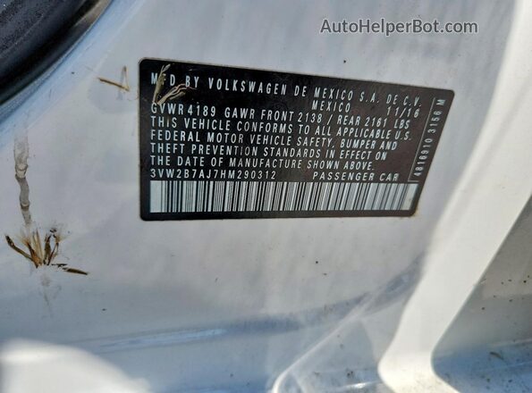 3VW2B7AJ7HM290312 2017 VOLKSWAGEN JETTA White Вид підкапотного простору