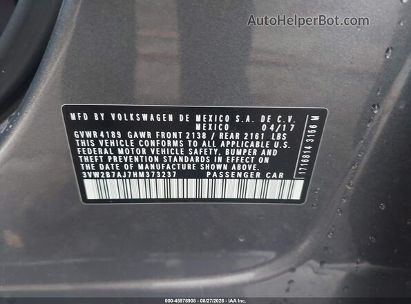 3VW2B7AJ7HM373237 2017 VOLKSWAGEN JETTA Gray Вид підкапотного простору