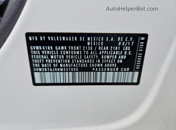 3VW2B7AJ9HM337095 2017 VOLKSWAGEN JETTA White Widok komory silnika